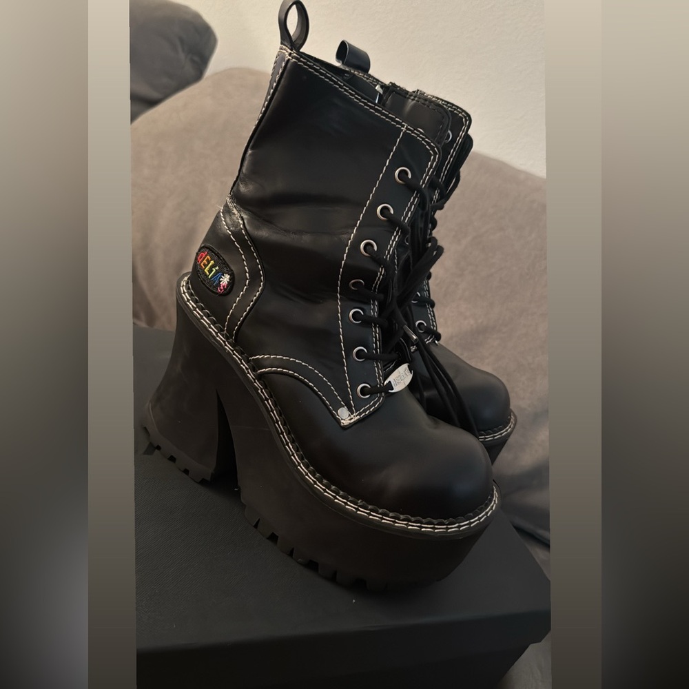 Delia’s Black Platform Boots with White Stitching